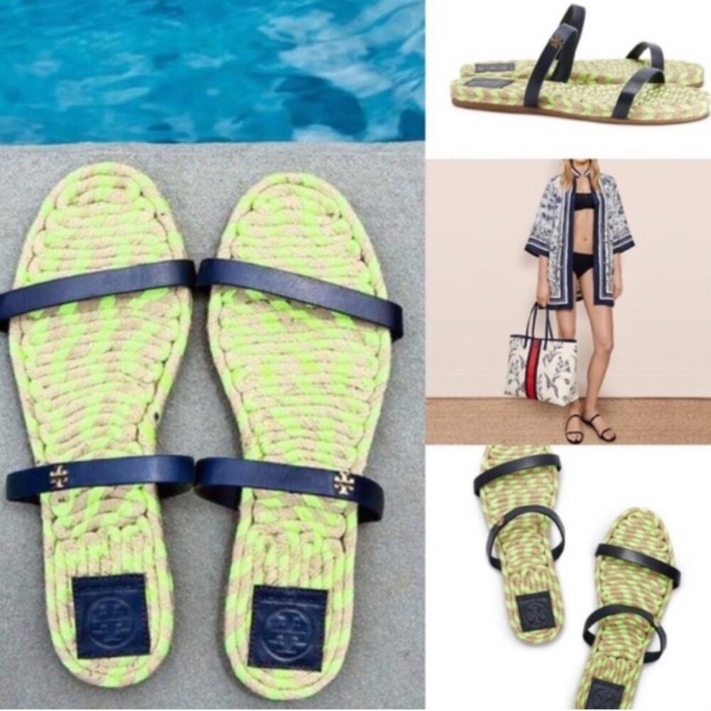 Tory Burch Two Band Flat Espadrille Slide Sandals 8.5 - Picture 3 of 14